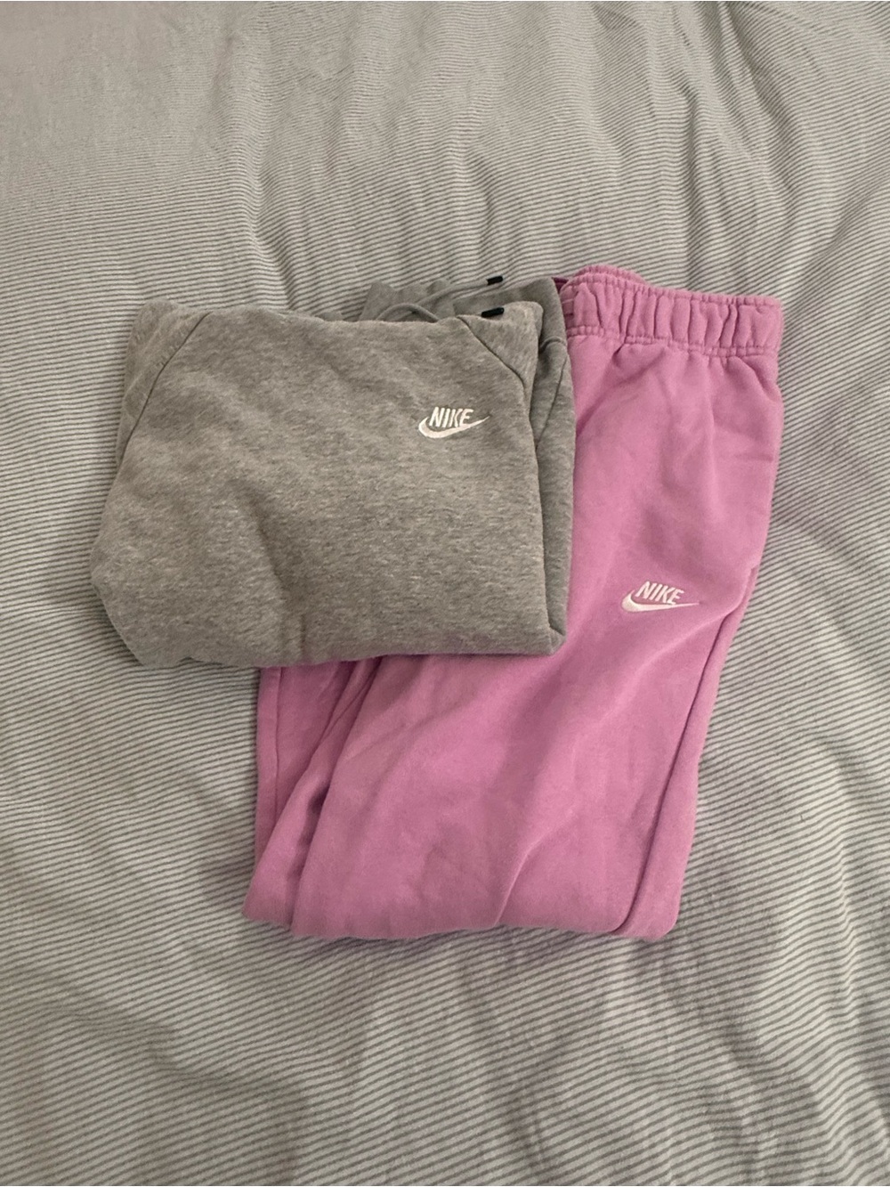 Nike Pink and Gray Fleece Joggers Set - Swoosh Logo